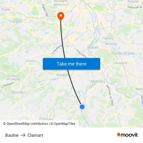 Baulne to Clamart map
