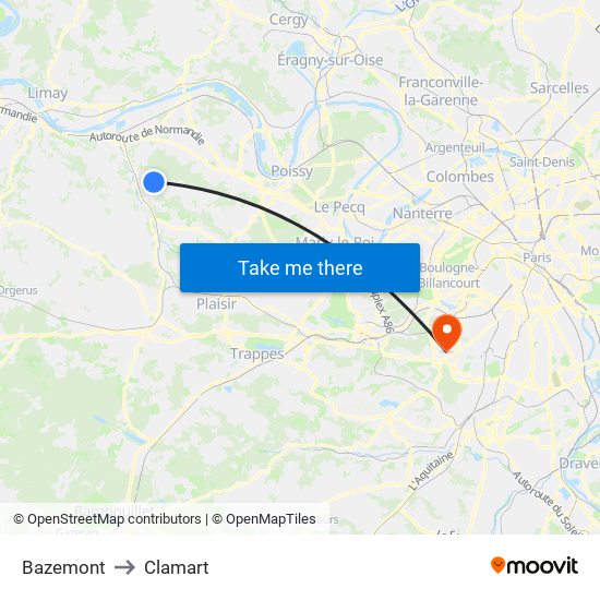 Bazemont to Clamart map