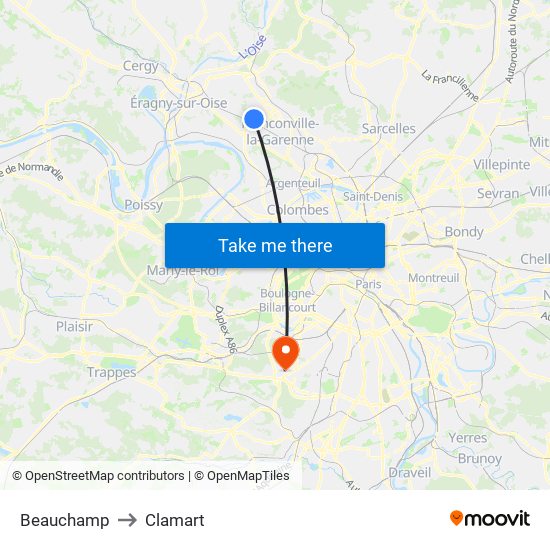 Beauchamp to Clamart map