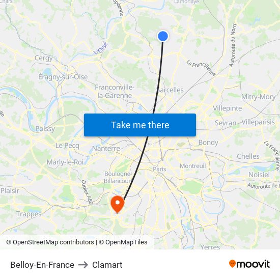 Belloy-En-France to Clamart map