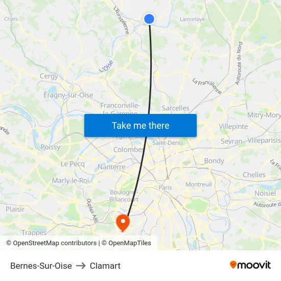 Bernes-Sur-Oise to Clamart map