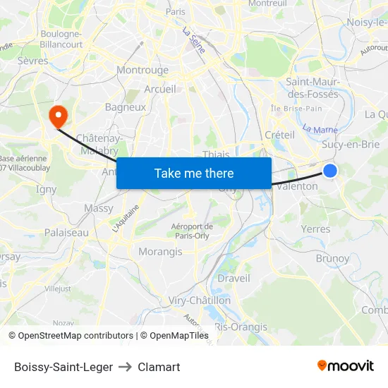 Boissy-Saint-Leger to Clamart map