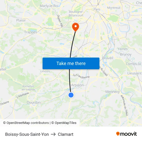 Boissy-Sous-Saint-Yon to Clamart map