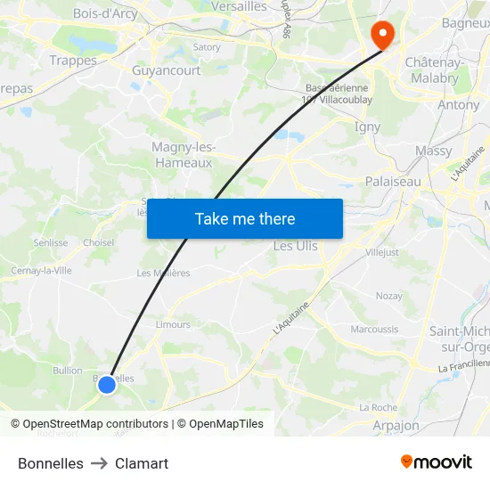 Bonnelles to Clamart map