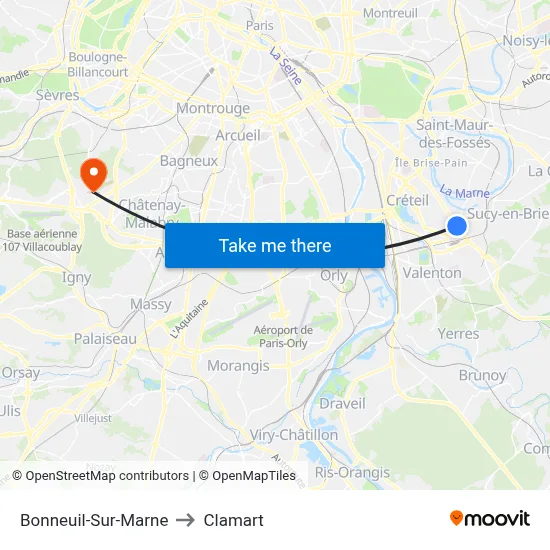 Bonneuil-Sur-Marne to Clamart map