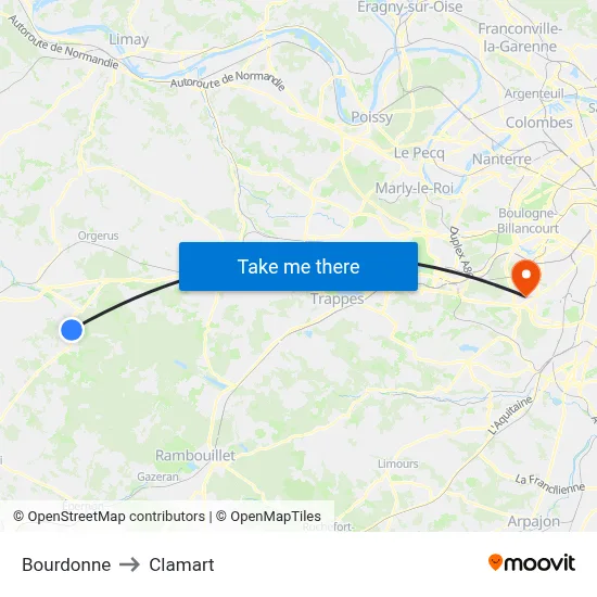 Bourdonne to Clamart map