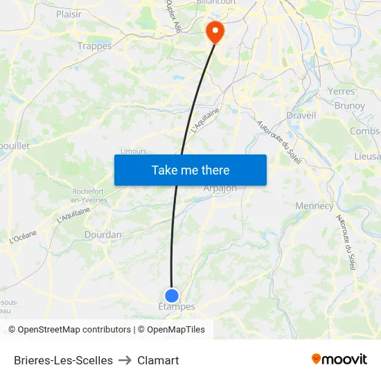 Brieres-Les-Scelles to Clamart map