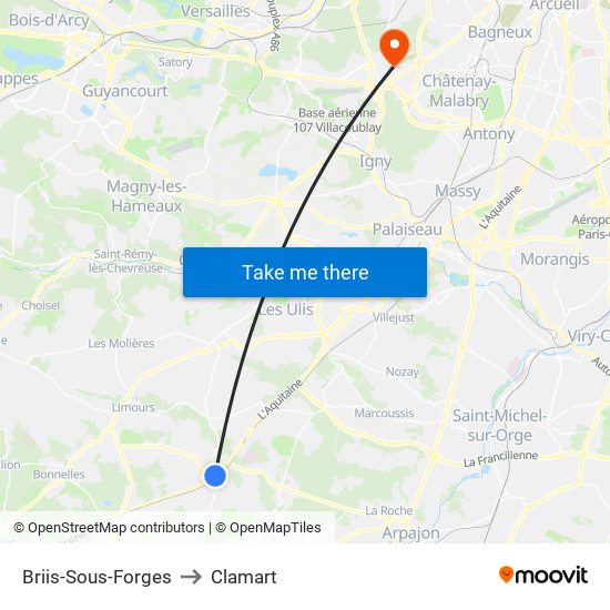 Briis-Sous-Forges to Clamart map