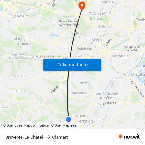 Bruyeres-Le-Chatel to Clamart map
