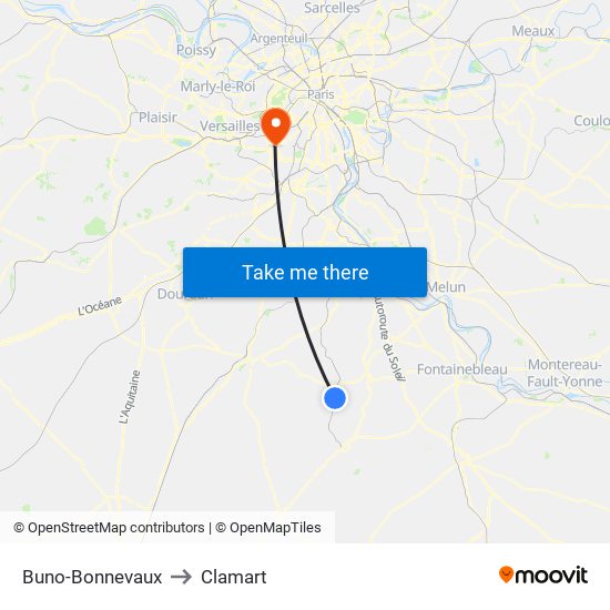 Buno-Bonnevaux to Clamart map