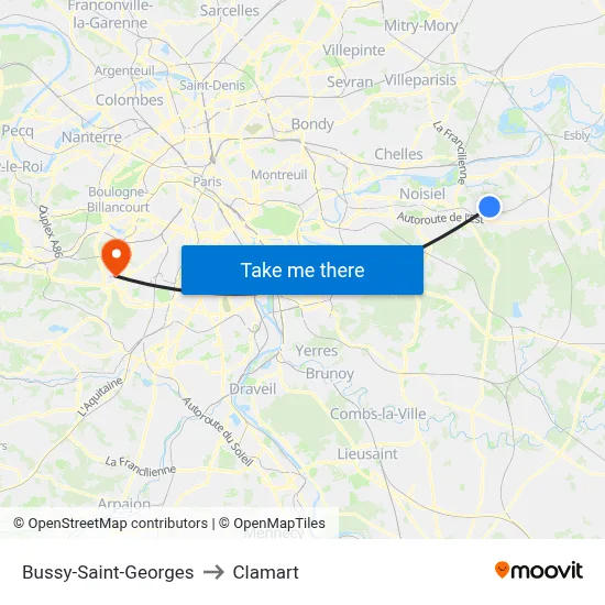 Bussy-Saint-Georges to Clamart map