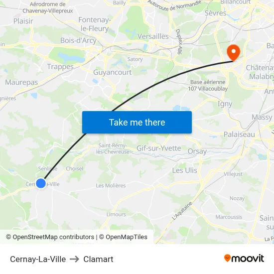 Cernay-La-Ville to Clamart map