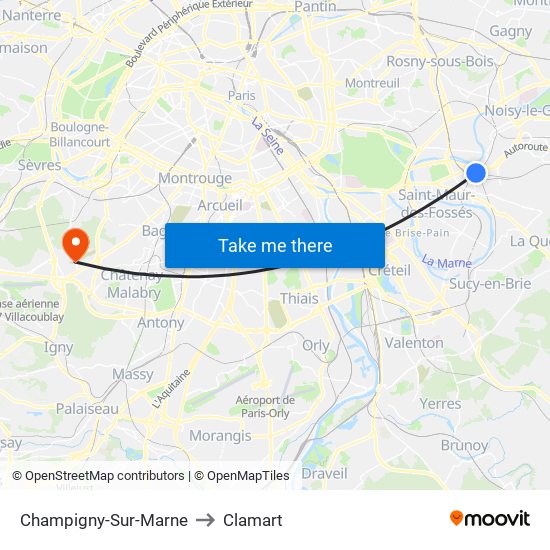 Champigny-Sur-Marne to Clamart map