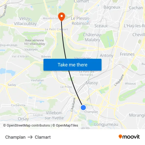 Champlan to Clamart map