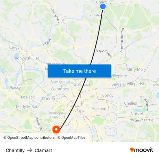 Chantilly to Clamart map