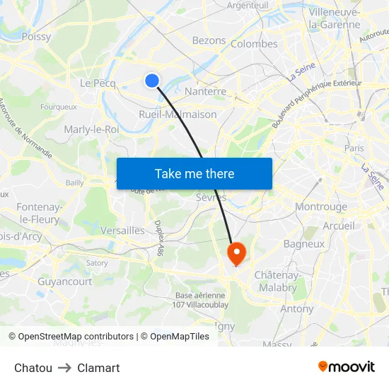 Chatou to Clamart map