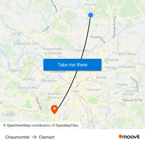 Chaumontel to Clamart map