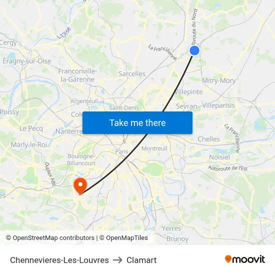 Chennevieres-Les-Louvres to Clamart map