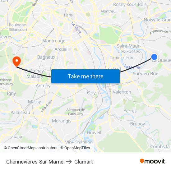 Chennevieres-Sur-Marne to Clamart map