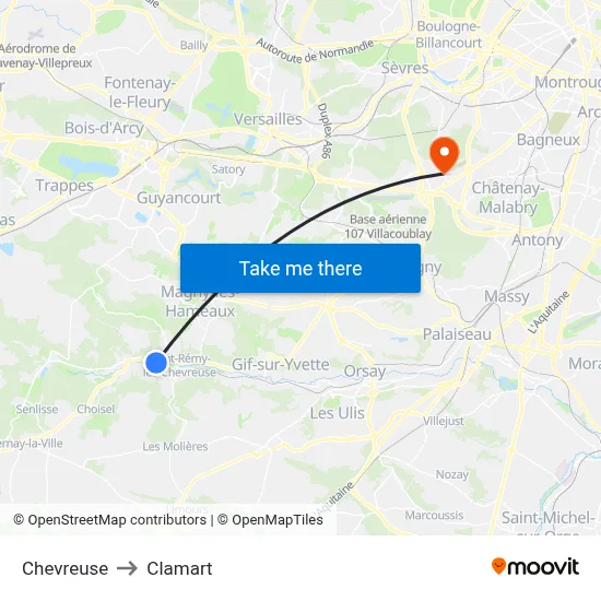 Chevreuse to Clamart map