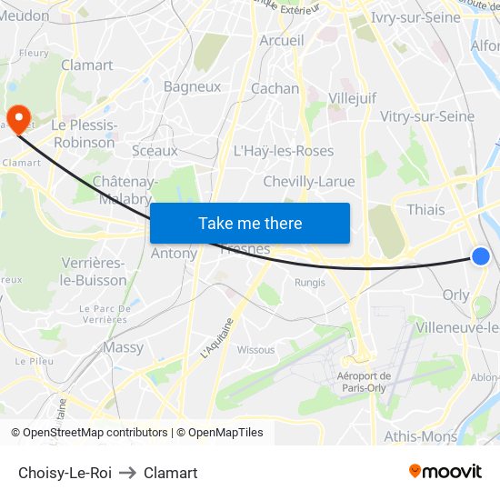 Choisy-Le-Roi to Clamart map