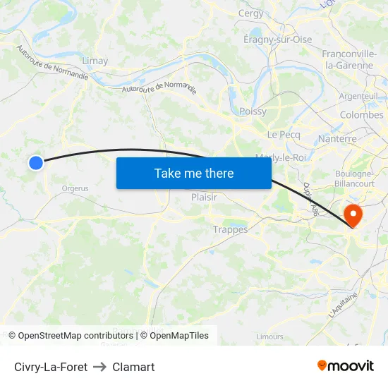 Civry-La-Foret to Clamart map