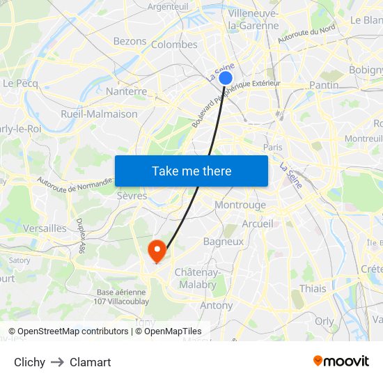 Clichy to Clamart map