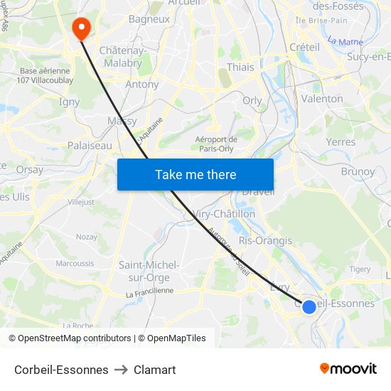 Corbeil-Essonnes to Clamart map