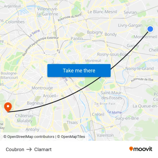 Coubron to Clamart map