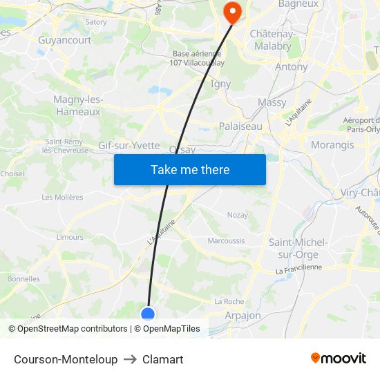 Courson-Monteloup to Clamart map