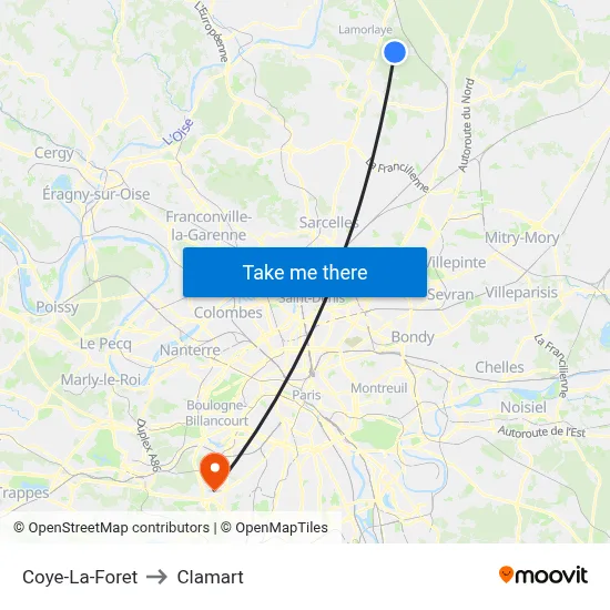 Coye-La-Foret to Clamart map
