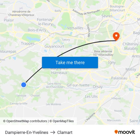 Dampierre-En-Yvelines to Clamart map