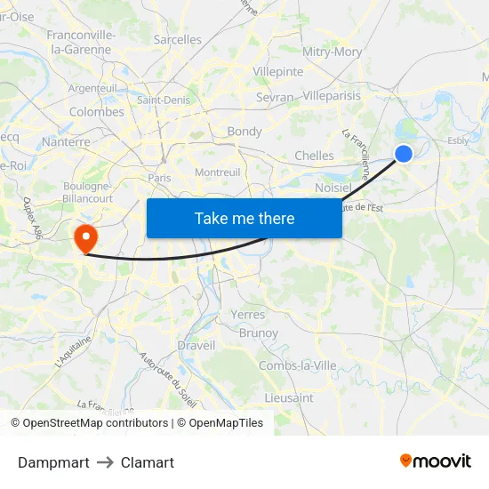 Dampmart to Clamart map