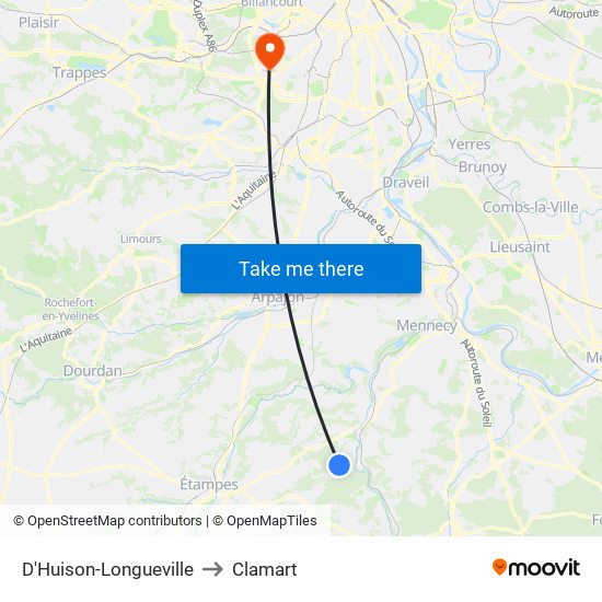 D'Huison-Longueville to Clamart map