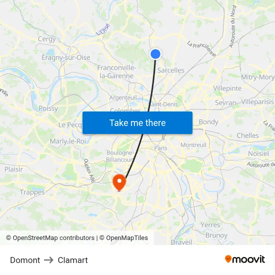 Domont to Clamart map
