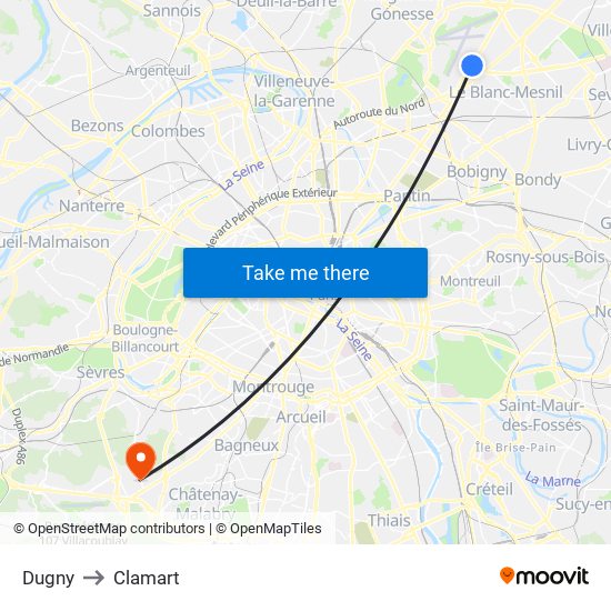 Dugny to Clamart map