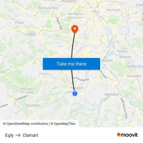 Egly to Clamart map