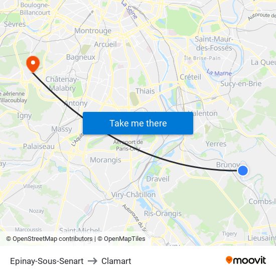 Epinay-Sous-Senart to Clamart map