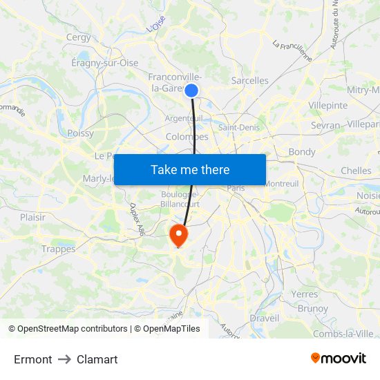 Ermont to Clamart map