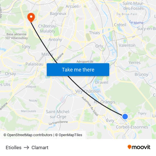 Etiolles to Clamart map