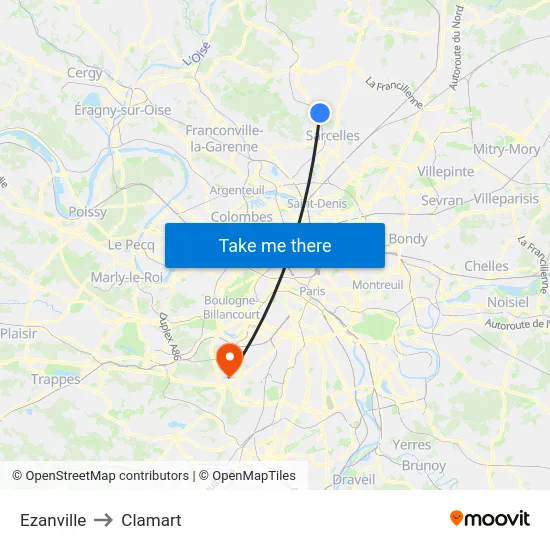 Ezanville to Clamart map