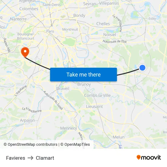Favieres to Clamart map