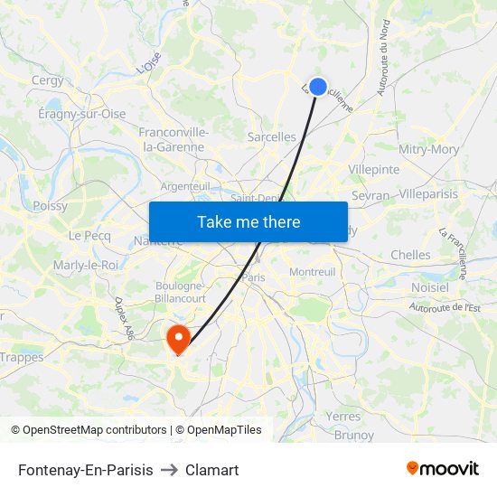 Fontenay-En-Parisis to Clamart map