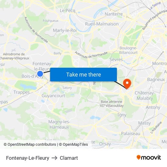 Fontenay-Le-Fleury to Clamart map