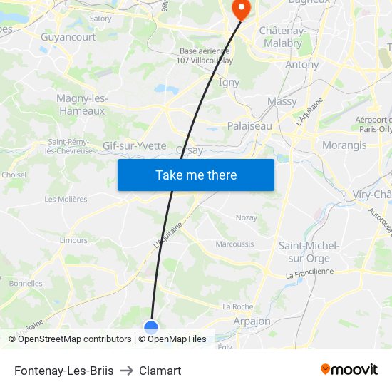 Fontenay-Les-Briis to Clamart map