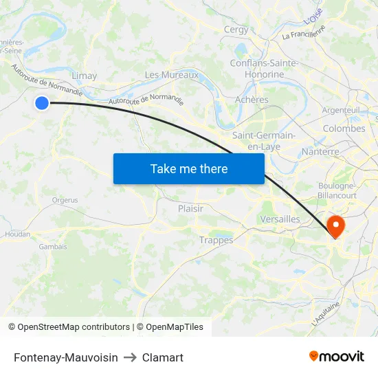 Fontenay-Mauvoisin to Clamart map