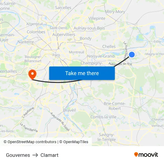 Gouvernes to Clamart map