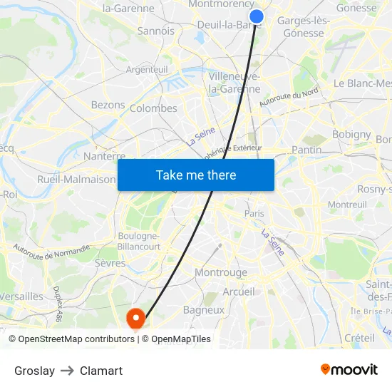 Groslay to Clamart map
