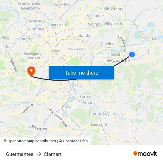 Guermantes to Clamart map