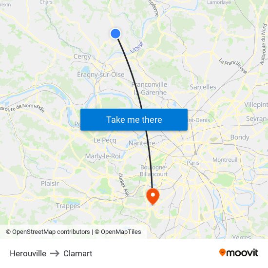 Herouville to Clamart map